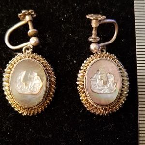 Vintage silver mother of pearl abalone earrings